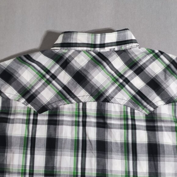 Machine button down shirt men's XL white grey checks western style front decor - Picture 4 of 9
